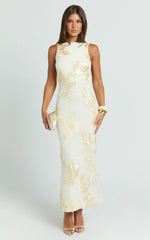 Freya Midi Dress - Boat Neck Backless Dress in Yellow