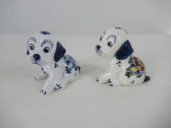 delftblue and multicolor ceramic puppies