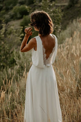 Boho Beach Wedding Dress Wrap, Crepe Wedding Dress Open Back, Simple Wedding Dress, Bridal Gown | ERICA