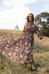 Petal and Pup USA DRESSES Hilary Pleated Maxi Dress - Brown Floral