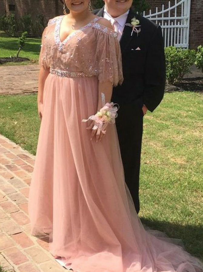 Pink Plus Size Prom Dresses,Tulle Plus Size Prom Dress,Long Plus Size Dress,PD00325