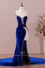 sexy royal blue velvet prom dress
