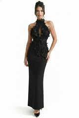 Priscille Halter Maxi Dress With 3D Floral Appliqué - Black