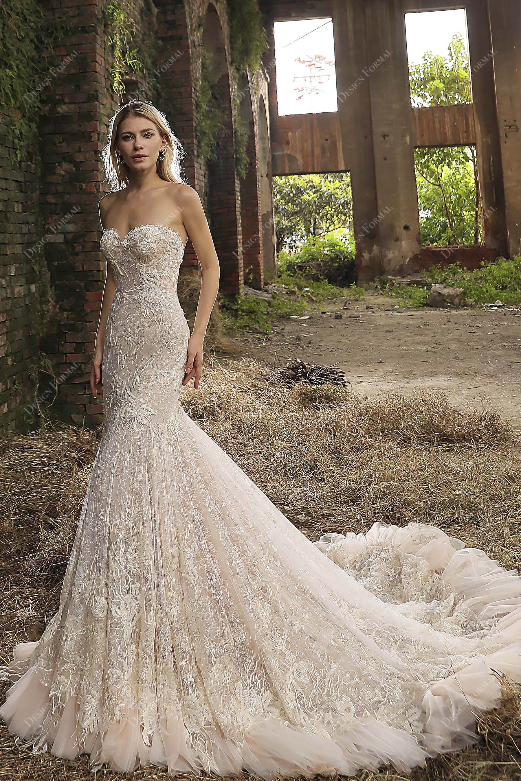 Strapless Corset Lace Mermaid Wedding Dress