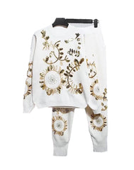 Two Piece Loungewear With Flower Sequin Gold Beadings - BEYAZURA.COM