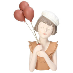 Statua Donna "Mina", in resina, colore vestito giallo e palloncini ruggine. Tognana
