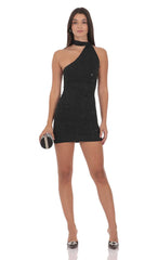 Scarf Halter Rhinestone Dress in Black