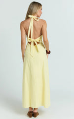 Connor Midi Dress - Halter Neck Tie Back Dress in Lemon