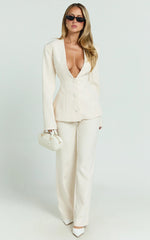 Melissa Pants - Pleat Front Wide Leg Tailored Pants in Cream
