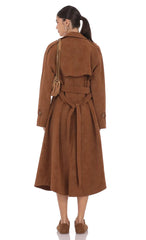 Faux Leather Trench Coat in Camel