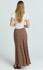 Ruby Maxi Skirt - High Waisted Bias Cut Skirt in Chocolate Polka Dot