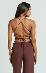 Tessa Top - Square Neck Backless Apron Top in Brown