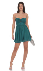 Shimmer Front Twist A-line Dress in Teal
