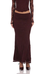 Lace Flare Maxi Skirt in Deep Wine