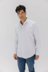 CAMISA SEMIVESTIR POPELÍN MICRO CUADRO VENTANA AZUL