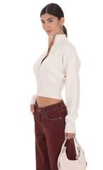 Knit Mock Neck Zip-Up Cardigan in Ivory