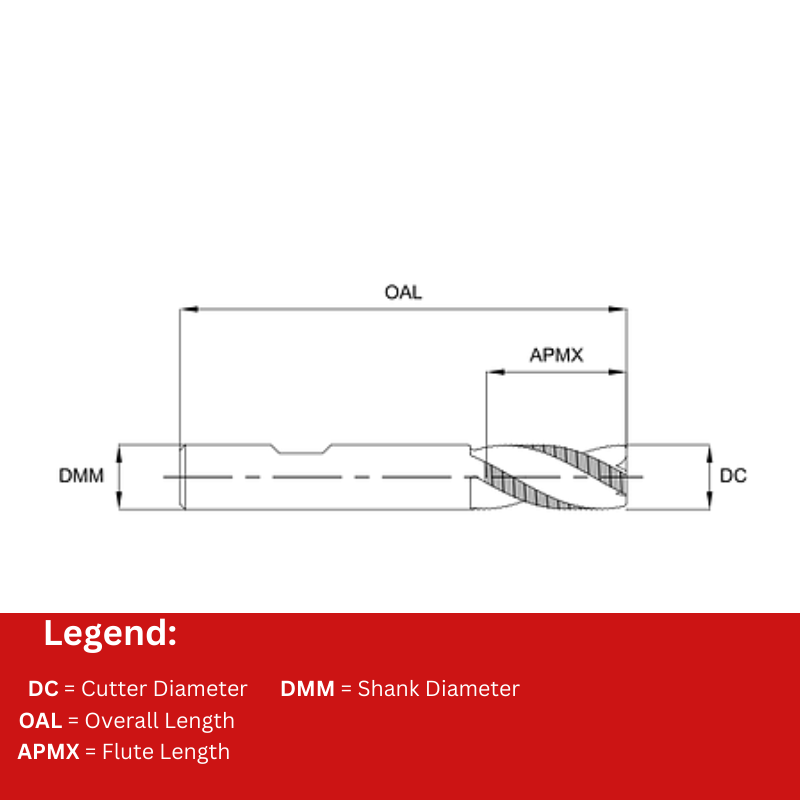 Europa Tools Carbide End Mill 3 Flute - Rougher Chamfer Edge - Standard Length For Aluminium - Flatted Shank - ALU XP - 16mm