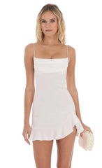 Ruffled Slit Dress in White