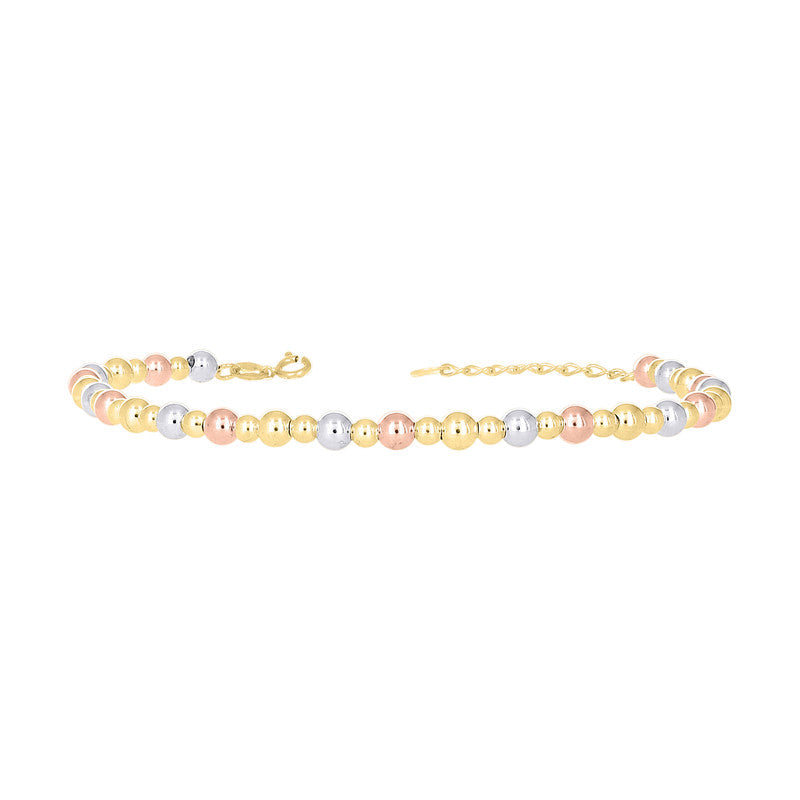 10kt Tri-Color Gold Womens Beaded Fashion Bracelet Size 8 Inches