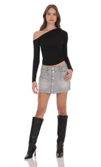 Buttoned Denim Skirt in Washed Grey