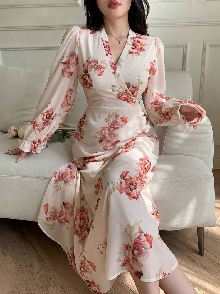 DAZY Women's Elegant Floral Dress, Ruffle, Fall Dress Long Sleeve Dress  Easter Dress