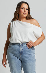 Mabel Bodysuit - Asymmetrical Neckline One Shoulder in White