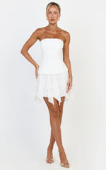 Selani Mini Dress - Strapless Bodice Ruffle Hem Dress in White