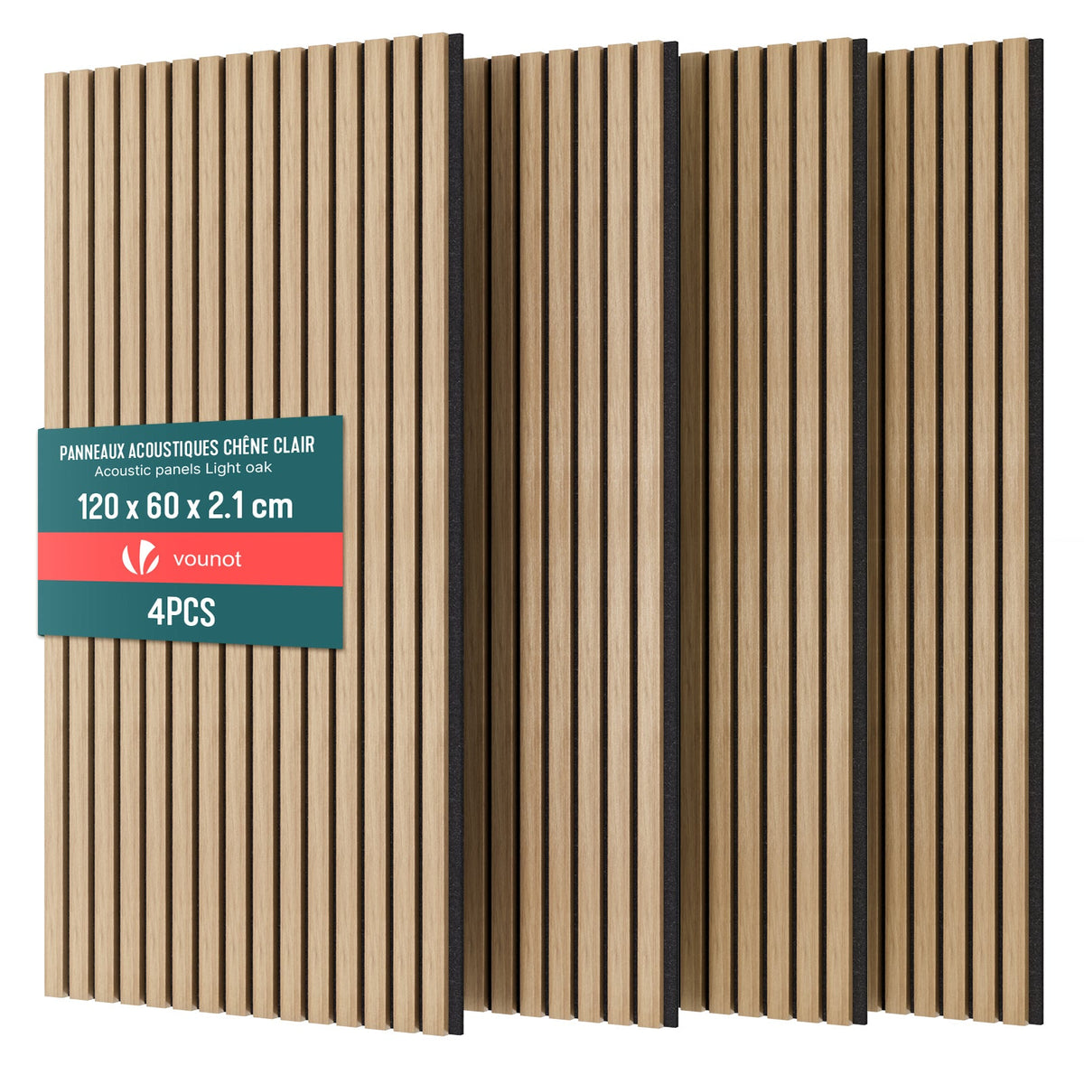 4er Set Akustikpaneele 120 × 60 × 2,1 cm, Akustik Wandpaneele in Holzoptik Hell-Eiche - VOUNOT DE