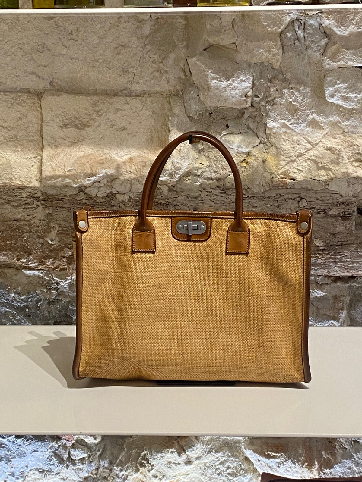 Sac Glamour Straw BRW LEATHER - Sweet tea