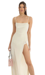 Velvet Maxi Dress in Beige