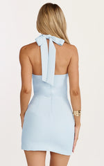 Karina Mini Dress - Halter Neck Princess Panel Tucked Waist Dress in Blue