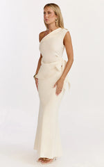 Minnie Two Piece Top and Skirt Set - Drape Off Shoulder Top and Maxi Skirt in Cream