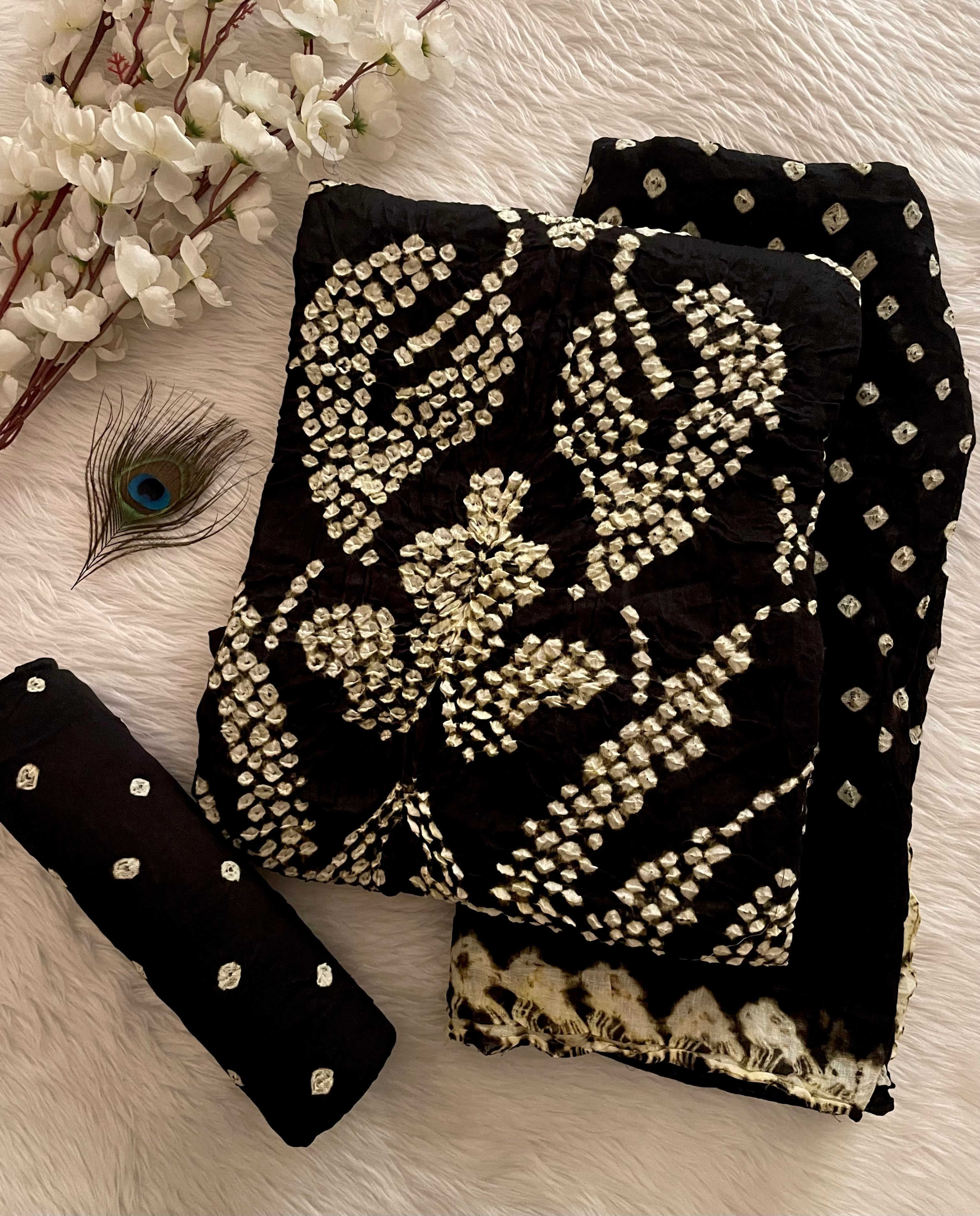 Cotton Satin Self Color Authentic Kutch Bandhani Dress Material (Unstitched) - Premium  from Ethenika.com  - Just INR 1690! Shop now at Ethenika.com