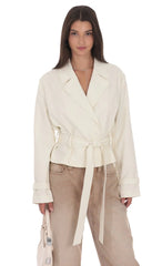 Belted Short Trench Coat in Ivory