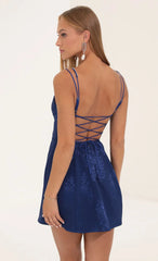 Floral Jacquard Corset Dress in Navy