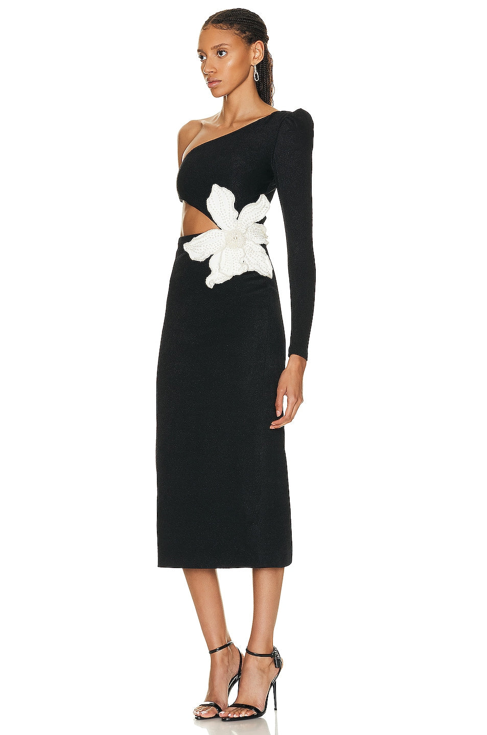 Patbo One Shoulder Maxi Dress With Flower Applique In Black - 30% Off