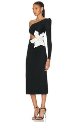Patbo One Shoulder Maxi Dress With Flower Applique In Black - 30% Off