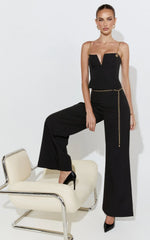 Miren Pants - High Waist Wide Leg Pants With Removable Gold Chain Belt in Black