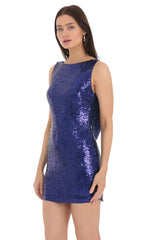 Sequin Draped Open Back Dress in Blue