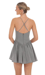 Pearl Charm Flare Dress in Gingham Print