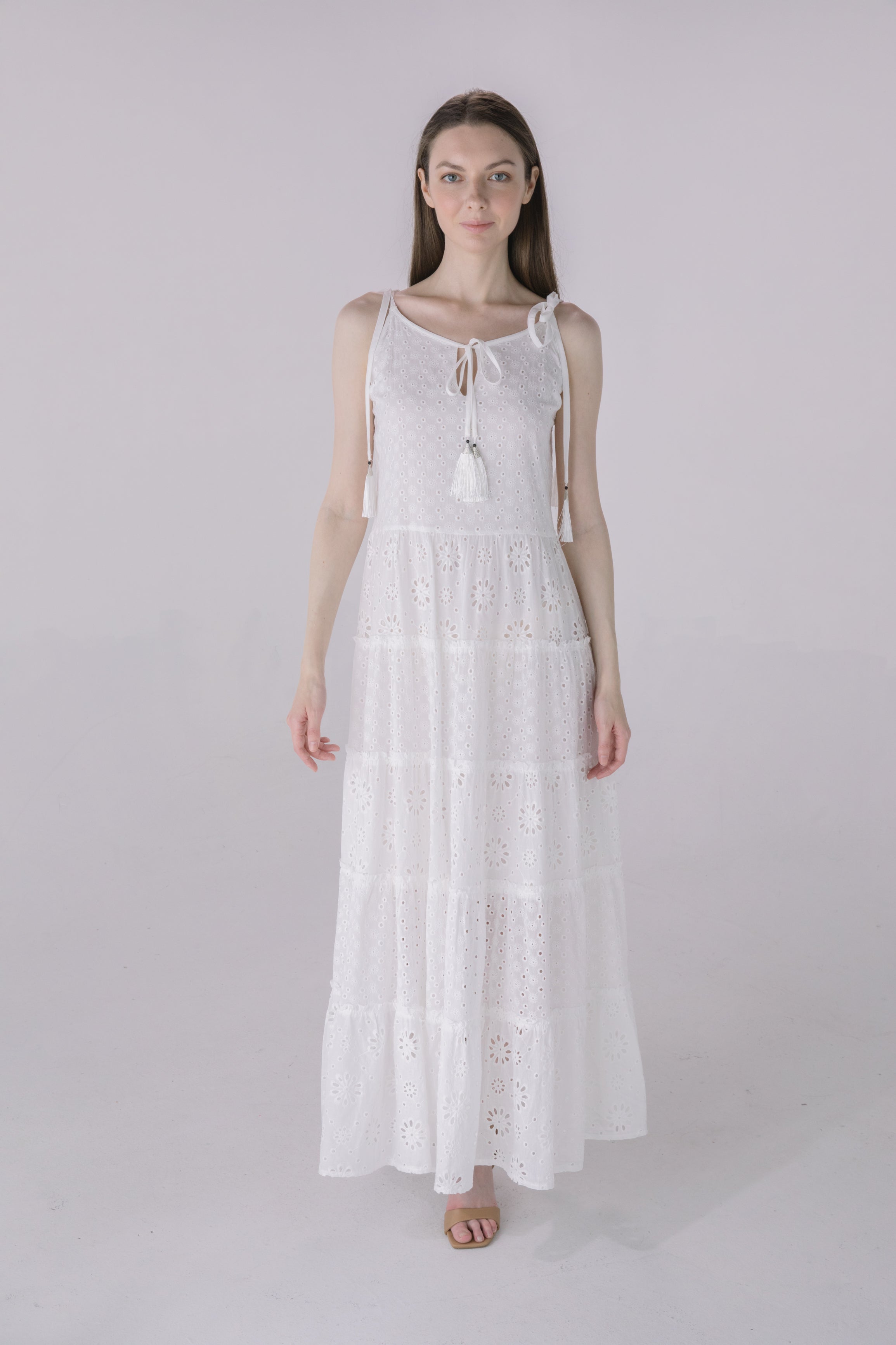 Ivory Eyelet Tiered Maxi Dress - Solitaire