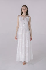 Ivory Eyelet Tiered Maxi Dress - Solitaire
