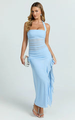 Almarie Midi Dress - Halter Neck Mesh Dress in Blue