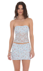 Floral Lace Bodycon Two Piece Set in Blue