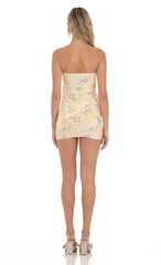 Tulip Mesh Strapless Two Piece Set in White and Yellow
