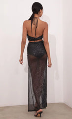 Ruched Sequin Set in Black