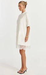 Rina Mini Dress - Mini Lace Trim Dress in Off White