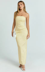 Jamie Maxi Dress - Strapless Ruched Fitted Column Dress in Lemon