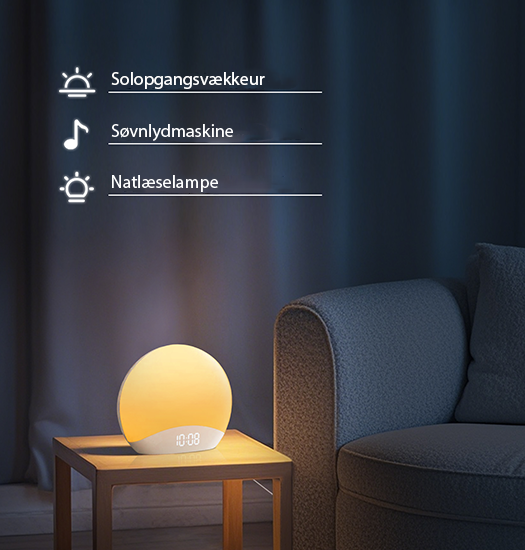 Wake-up Lampe | Wake-up Lampe - Lysterapilampe M. 26 Søvnlarmlyde - HFiD™ - DELUXECOVERS.DK