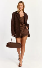 Ava Shorts - Lace Trim Elasticated Waist Shorts in Chocolate